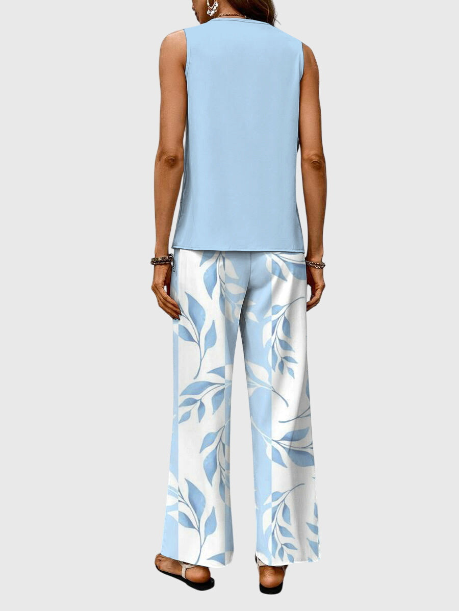 Women's 2-Piece Wide Leg Pants Set Sleeveless Top Summer Vacation Outfit - Victrafia