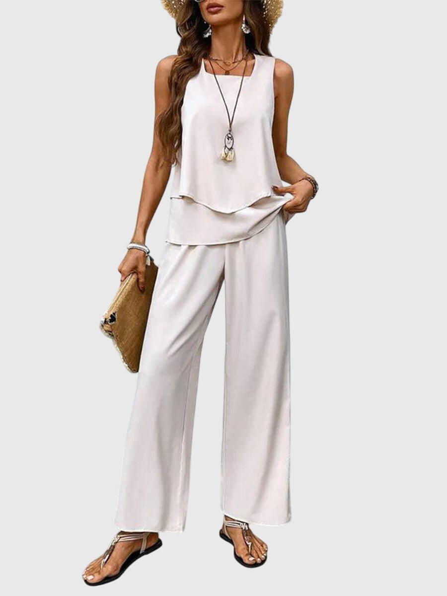 Women's 2-Piece Wide Leg Pants Set Sleeveless Top Summer Vacation Outfit - Victrafia