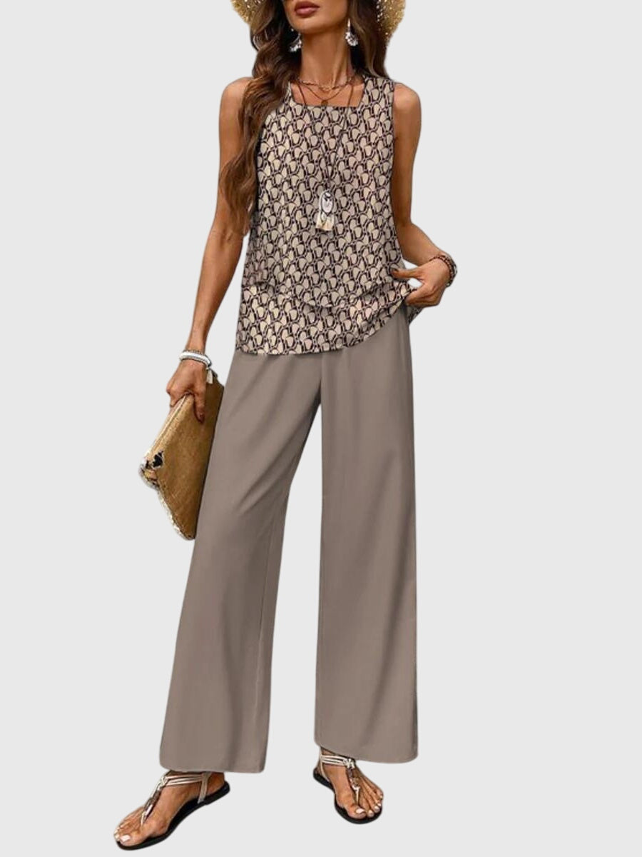 Women's 2-Piece Wide Leg Pants Set Sleeveless Top Summer Vacation Outfit - Victrafia