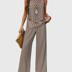 Women's 2-Piece Wide Leg Pants Set Sleeveless Top Summer Vacation Outfit - Victrafia