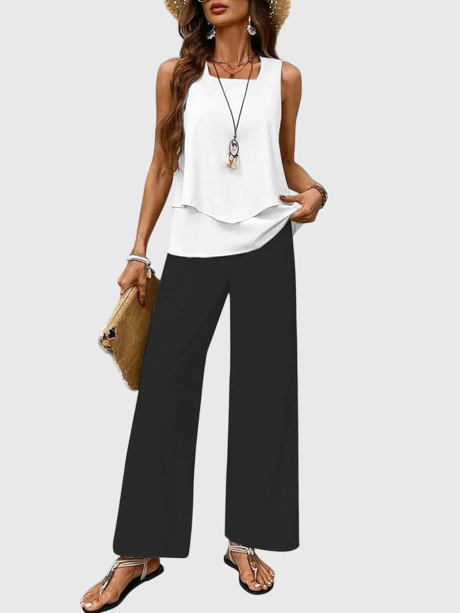 Women's 2-Piece Wide Leg Pants Set Sleeveless Top Summer Vacation Outfit - Victrafia