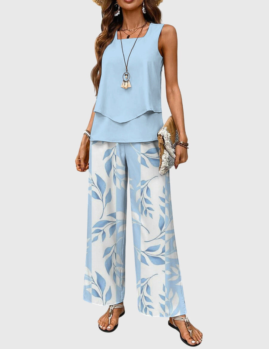 Women's 2-Piece Wide Leg Pants Set Sleeveless Top Summer Vacation Outfit - Victrafia