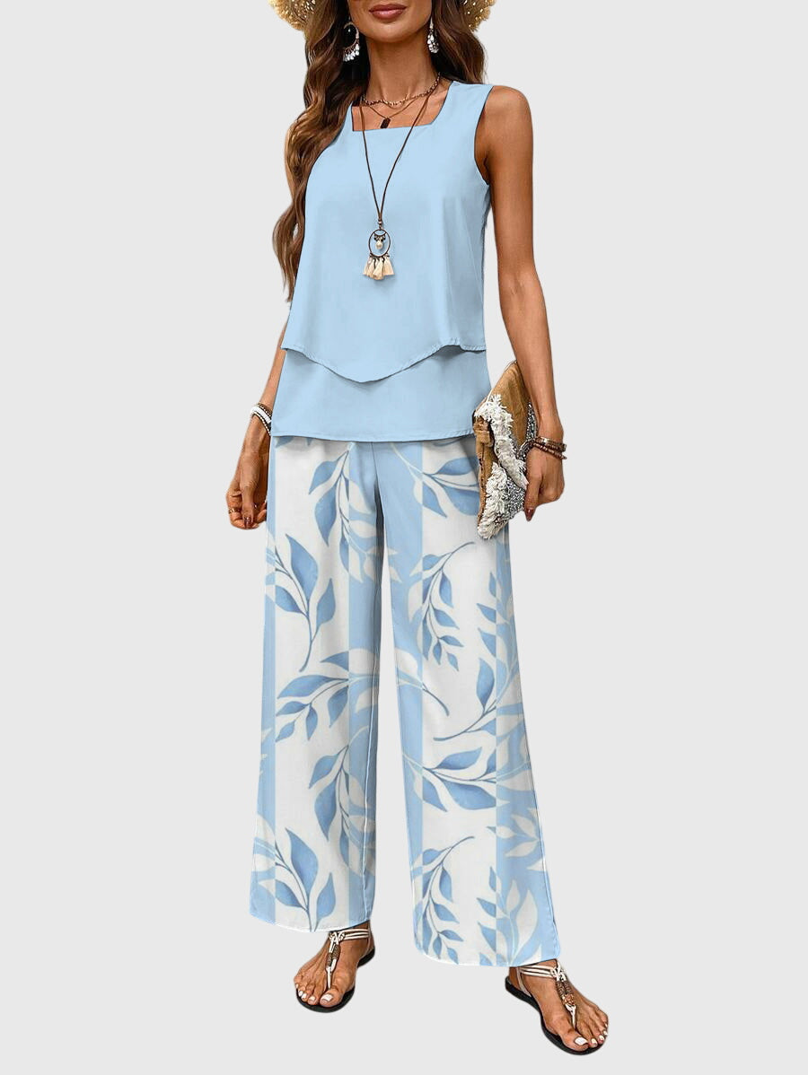 Women's 2-Piece Wide Leg Pants Set Sleeveless Top Summer Vacation Outfit - Victrafia