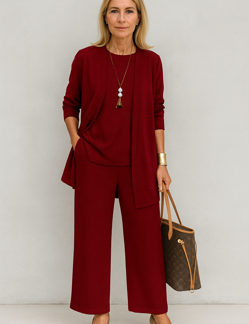 Women's 3-Piece Blazer Set Wide-Leg Pants Vest Office Business Casual Coordinated Outfit - Victrafia
