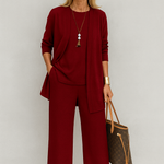 Women's 3-Piece Blazer Set Wide-Leg Pants Vest Office Business Casual Coordinated Outfit - Victrafia
