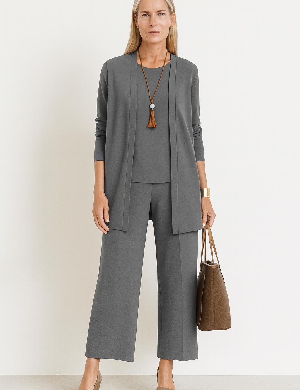 Women's 3-Piece Blazer Set Wide-Leg Pants Vest Office Business Casual Coordinated Outfit - Victrafia