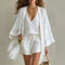 Women's 3-Piece Linen Co-ord Set Open Cardigan Top Shorts Summer Vacation Outfit - Victrafia