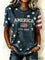 Women's American Flag Graphic T-Shirt Rhinestone Short Sleeve Patriotic Casual Washed Tee - Victrafia
