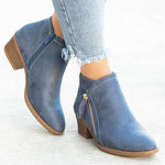Women's Ankle Booties Side Zipper Block Heel Suede-Look Casual Fall Winter Boots - Victrafia
