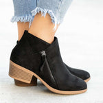 Women's Ankle Booties Side Zipper Block Heel Suede-Look Casual Fall Winter Boots - Victrafia