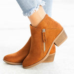 Women's Ankle Booties Side Zipper Block Heel Suede-Look Casual Fall Winter Boots - Victrafia