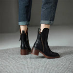 Women's Ankle Boots Block Heel Side Zipper Fall Winter Casual - Victrafia