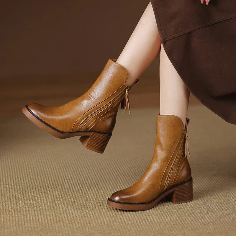 Women's Ankle Boots Block Heel Side Zipper Fall Winter Casual - Victrafia