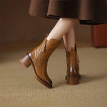 Women's Ankle Boots Block Heel Side Zipper Fall Winter Casual - Victrafia