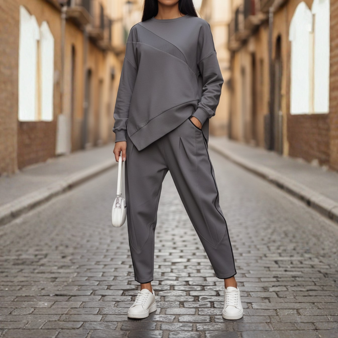 Women's Asymmetric Oversized Sweatshirt Pants Set Casual Streetwear Loungewear Matching Outfit - Victrafia