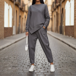 Women's Asymmetric Oversized Sweatshirt Pants Set Casual Streetwear Loungewear Matching Outfit - Victrafia
