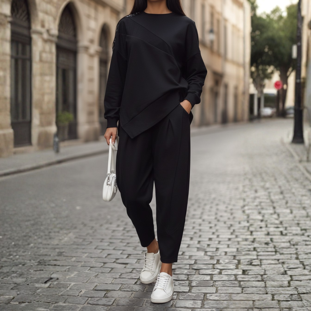 Women's Asymmetric Oversized Sweatshirt Pants Set Casual Streetwear Loungewear Matching Outfit - Victrafia