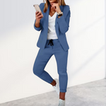 Women's Blazer & Jogger Trouser Set Business Casual Office Two-Piece Slim Fit - Victrafia
