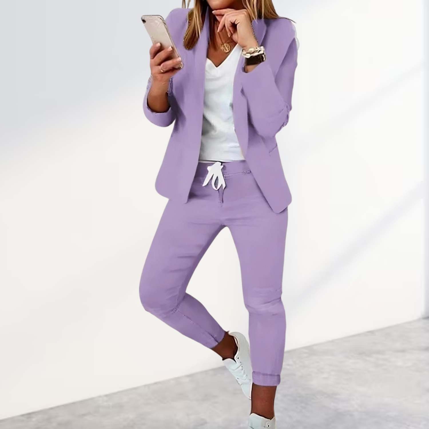 Women's Blazer & Jogger Trouser Set Business Casual Office Two-Piece Slim Fit - Victrafia