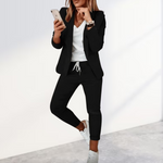 Women's Blazer & Jogger Trouser Set Business Casual Office Two-Piece Slim Fit - Victrafia