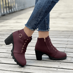 Women's Block Heel Ankle Boots Lace-Up Combat Style Buckle Detail Side Zipper - Victrafia