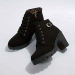 Women's Block Heel Ankle Boots Lace-Up Combat Style Buckle Detail Side Zipper - Victrafia