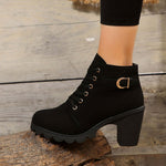Women's Block Heel Ankle Boots Lace-Up Combat Style Buckle Detail Side Zipper - Victrafia