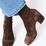 Women's Block Heel Ankle Boots Square Toe Zip-Up Stretch Suede Fall Winter - Victrafia