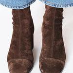 Women's Block Heel Ankle Boots Square Toe Zip-Up Stretch Suede Fall Winter - Victrafia