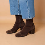 Women's Block Heel Ankle Boots Square Toe Zip-Up Stretch Suede Fall Winter - Victrafia