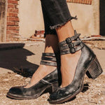 Women's Block Heel Ankle Strap Shoes Double Buckle Casual Western Everyday - Victrafia