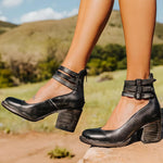 Women's Block Heel Ankle Strap Shoes Double Buckle Casual Western Everyday - Victrafia