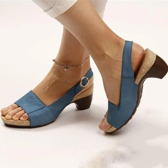 Women's Block Heel Sandals Open Toe Slingback Casual Summer Heeled Sandals - Victrafia