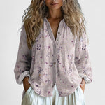 Women's Boho Floral Print Blouse Long Sleeve V-Neck Button-Down Casual - Victrafia