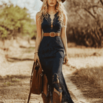 Women's Boho Lace Sleeveless Midi Dress Wedding Guest Garden Party Country Concert - Victrafia