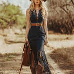 Women's Boho Lace Sleeveless Midi Dress Wedding Guest Garden Party Country Concert - Victrafia