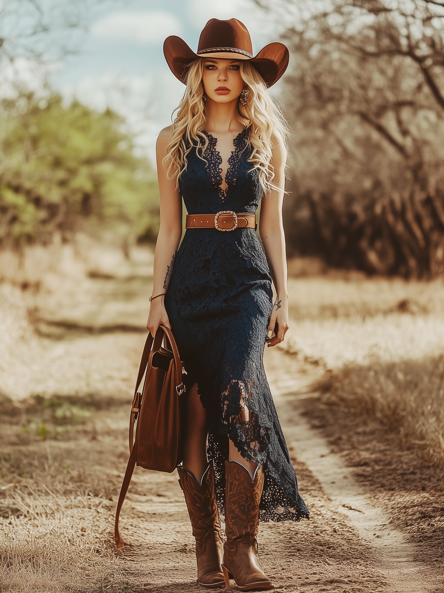 Women's Boho Lace Sleeveless Midi Dress Wedding Guest Garden Party Country Concert - Victrafia