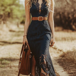 Women's Boho Lace Sleeveless Midi Dress Wedding Guest Garden Party Country Concert - Victrafia