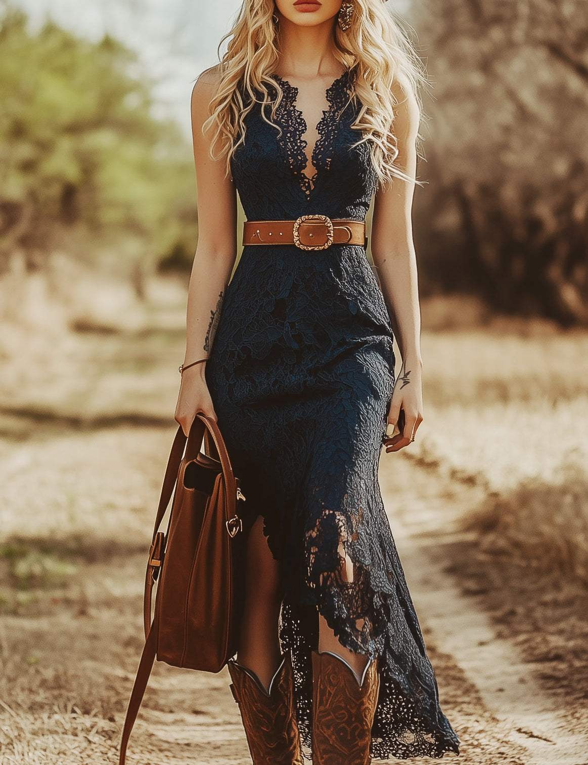 Women's Boho Lace Sleeveless Midi Dress Wedding Guest Garden Party Country Concert - Victrafia