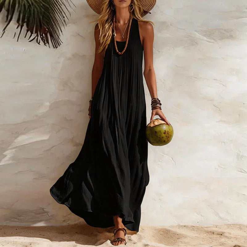 Women's Boho Maxi Dress Sleeveless Flowy U-Neck Beach Vacation Summer Casual - Victrafia