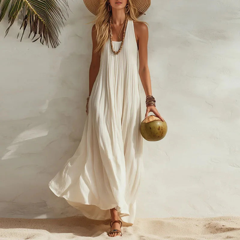 Women's Boho Maxi Dress Sleeveless Flowy U-Neck Beach Vacation Summer Casual - Victrafia
