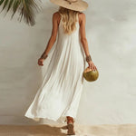 Women's Boho Maxi Dress Sleeveless Flowy U-Neck Beach Vacation Summer Casual - Victrafia