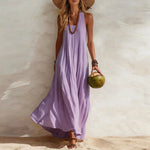 Women's Boho Maxi Dress Sleeveless Flowy U-Neck Beach Vacation Summer Casual - Victrafia