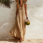 Women's Boho Maxi Dress Sleeveless Flowy U-Neck Beach Vacation Summer Casual - Victrafia