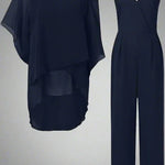 Women's Chiffon Two-Piece Set Overlay Top Wide-Leg Pants Evening Office Formal Outfit - Victrafia