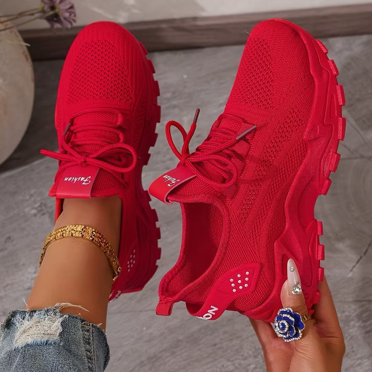 Women's Chunky Sneakers Lace-Up Breathable Mesh Running Walking Casual - Victrafia