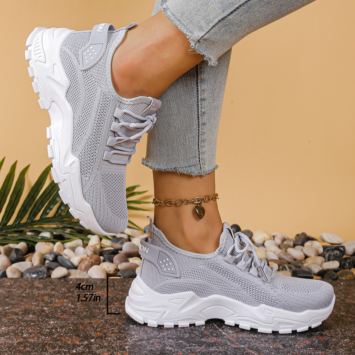Women's Chunky Sneakers Lace-Up Breathable Mesh Running Walking Casual - Victrafia