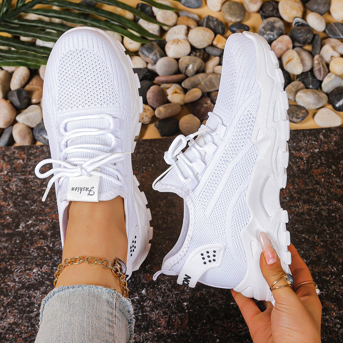 Women's Chunky Sneakers Lace-Up Breathable Mesh Running Walking Casual - Victrafia