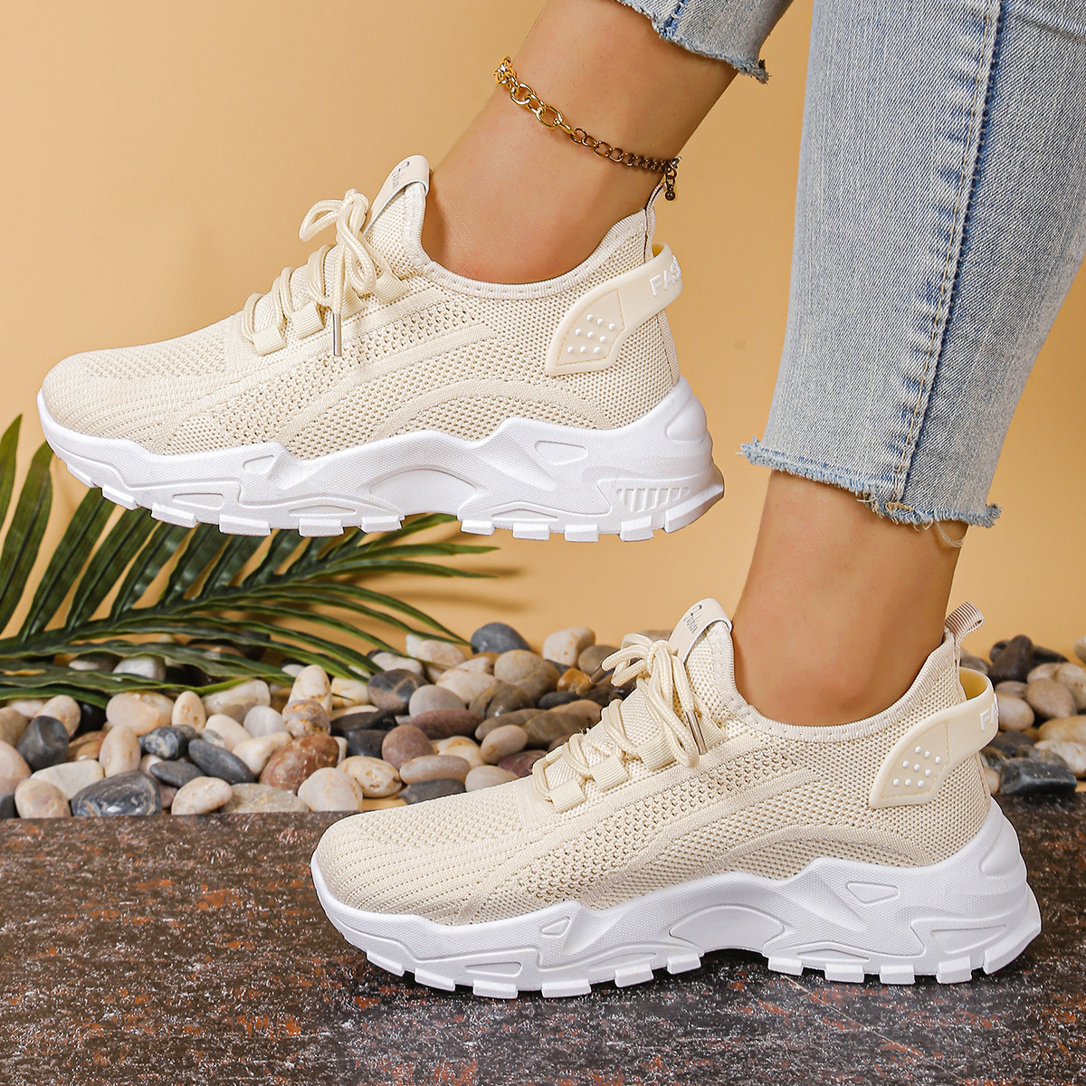 Women's Chunky Sneakers Lace-Up Breathable Mesh Running Walking Casual - Victrafia