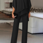 Women's Cold Shoulder Pant Set Formal Evening Two-Piece Flowy Top Wide Leg Pants - Victrafia
